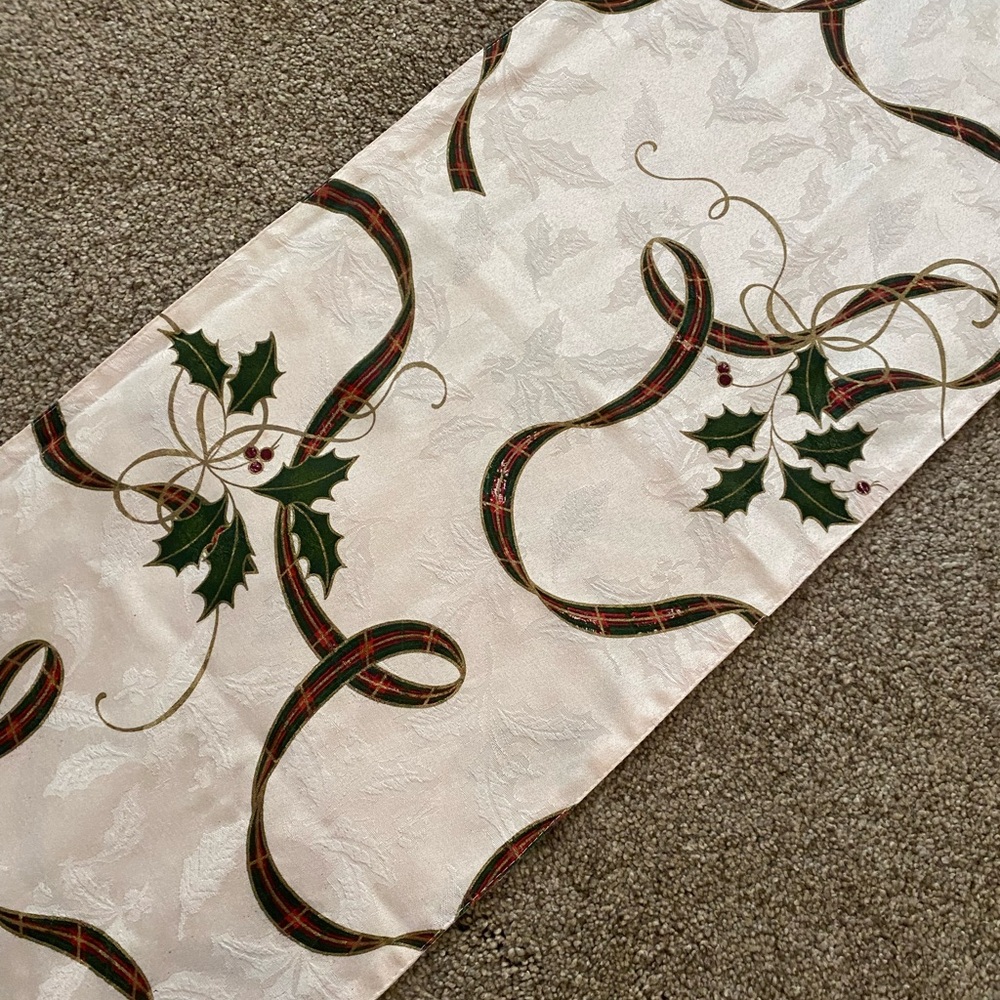 Lenox Table Runner with Holly Design 88 inches x 13.25 inches